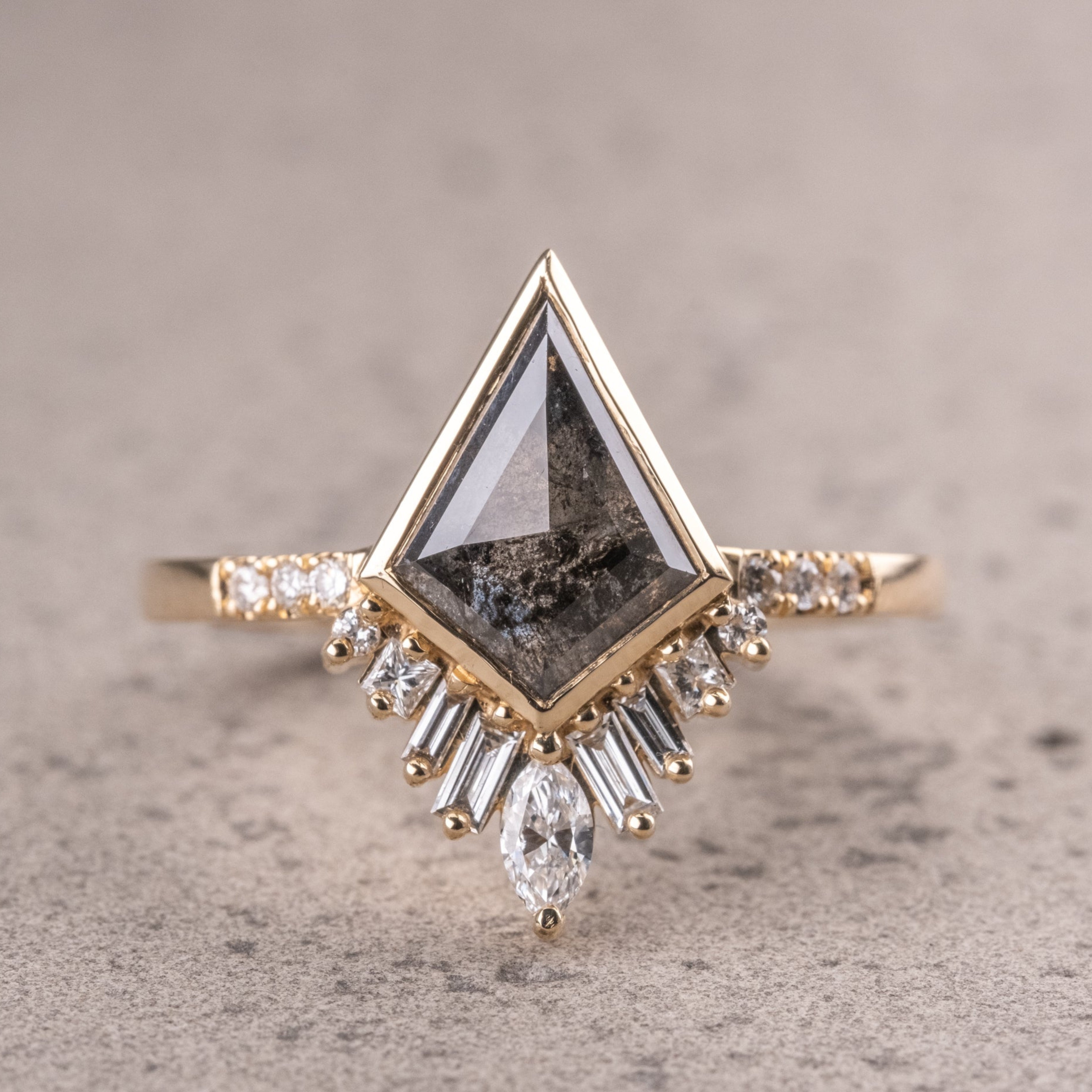 Natural Salt And Pepper 1.55CT Kite Diamond Art Deco Unique Engagement Ring | Handmade Ring | Anniversary Ring