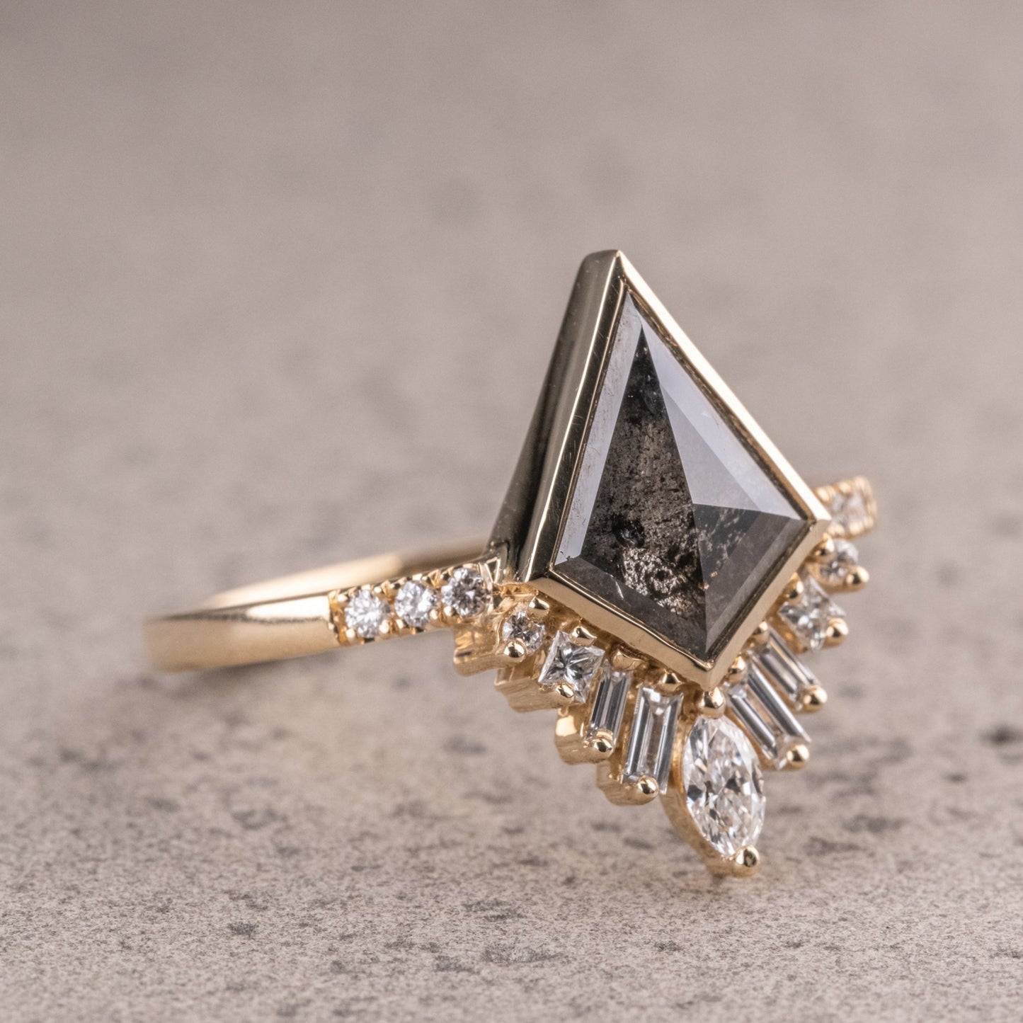 Natural Salt And Pepper 1.55CT Kite Diamond Art Deco Unique Engagement Ring | Handmade Ring | Anniversary Ring