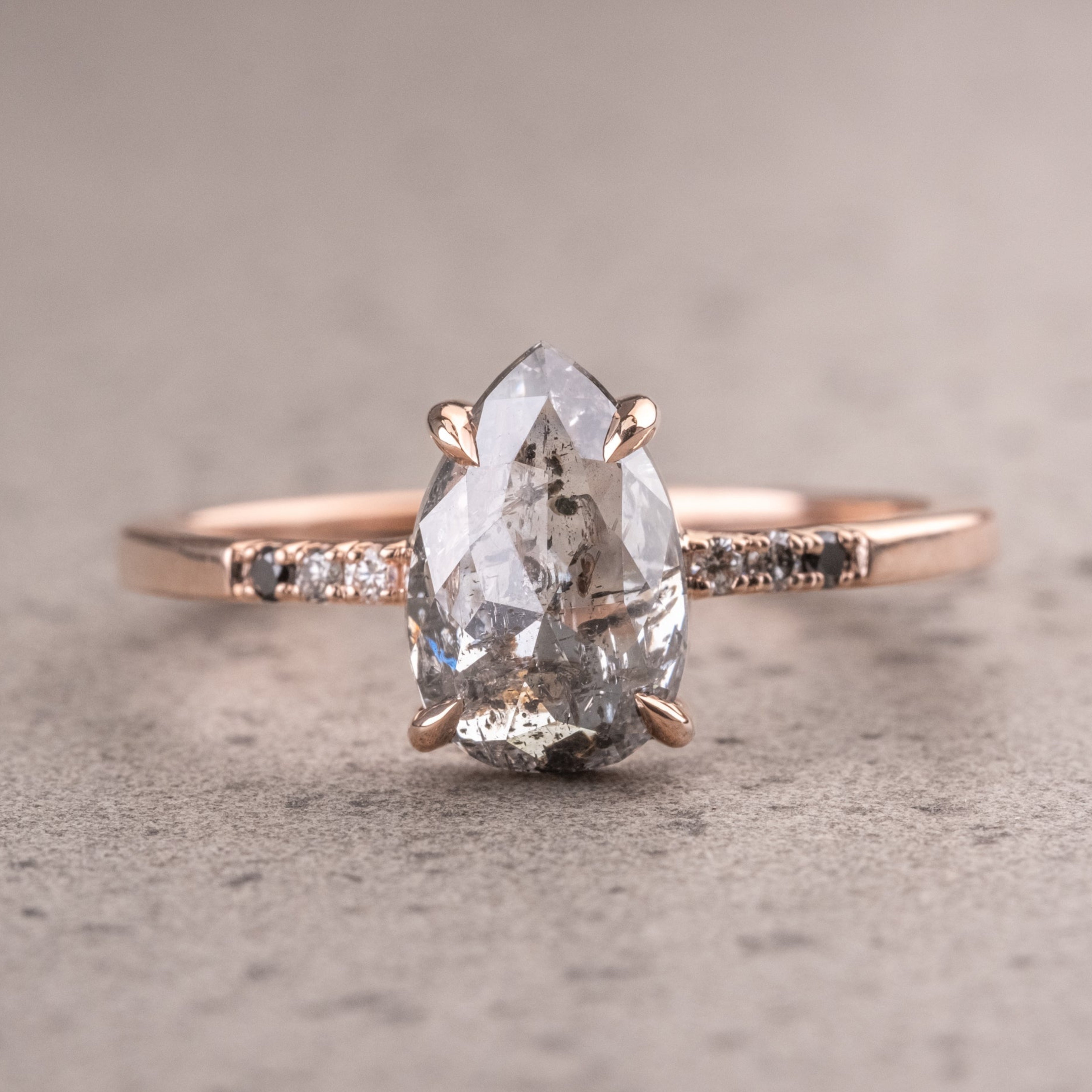 Natural Salt And Pepper 1.25CT Pear Diamond Art Deco Unique Engagement Ring | Handmade Ring | Anniversary Ring