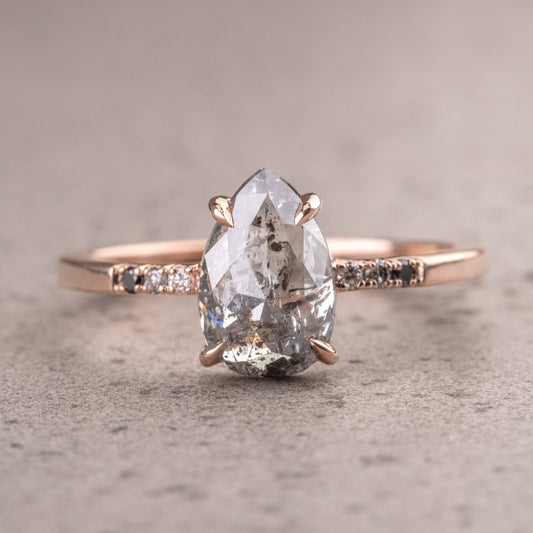 Natural Salt And Pepper 1.25CT Pear Diamond Art Deco Unique Engagement Ring | Handmade Ring | Anniversary Ring