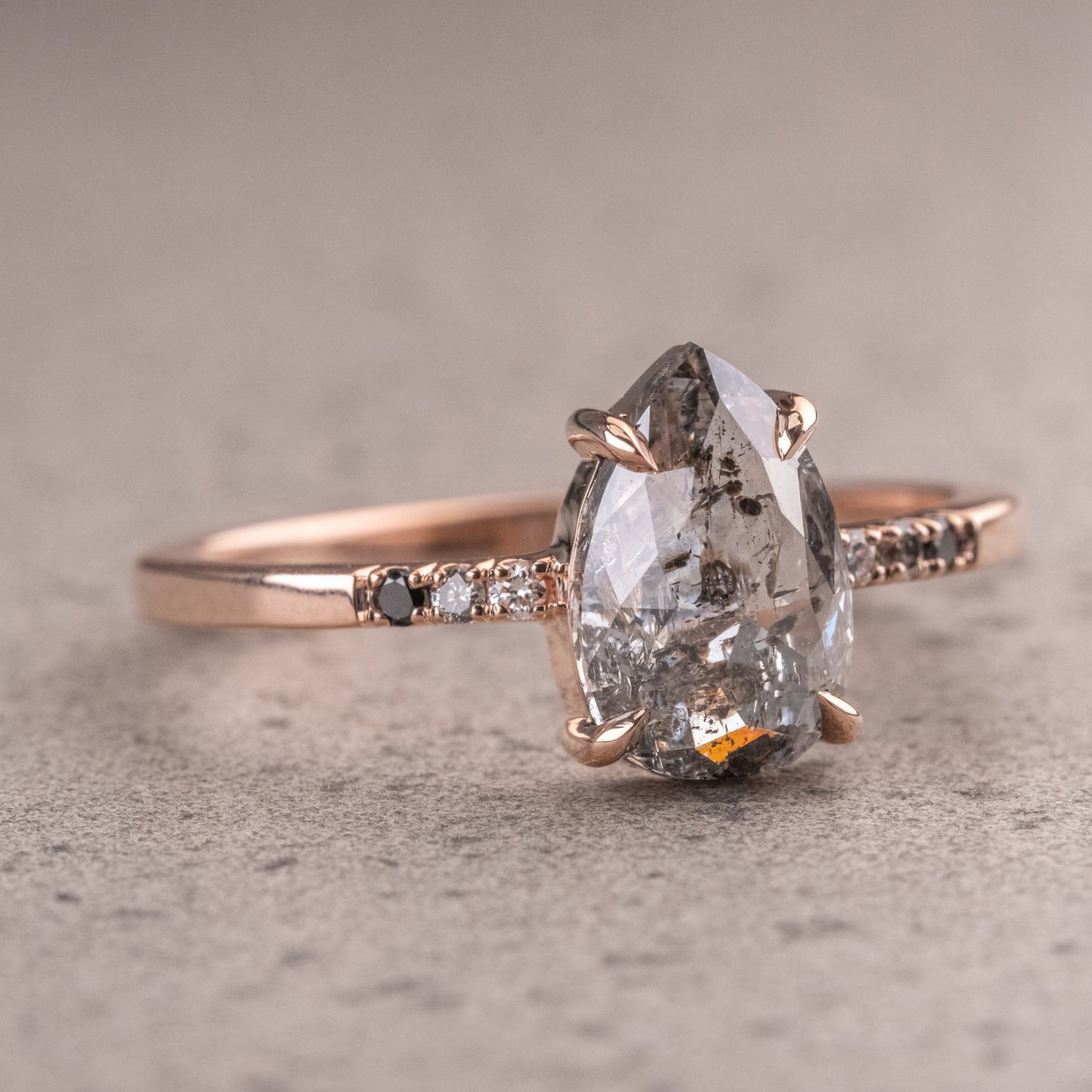 Natural Salt And Pepper 1.25CT Pear Diamond Art Deco Unique Engagement Ring | Handmade Ring | Anniversary Ring