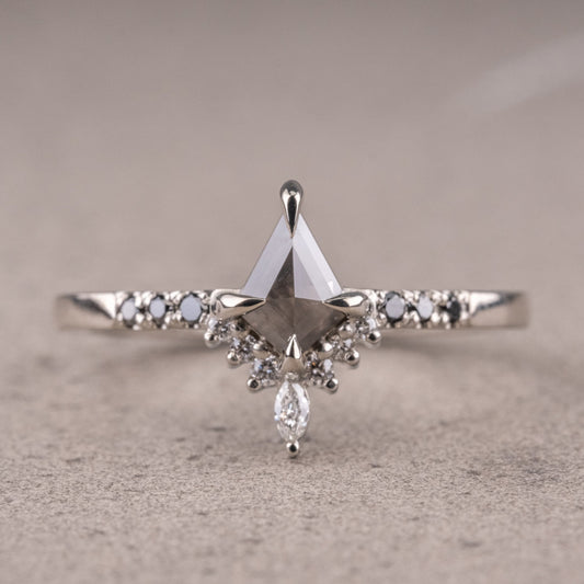 Natural Salt And Pepper 1.25CT Kite Diamond Art Deco Unique Engagement Ring | Handmade Ring | Anniversary Ring