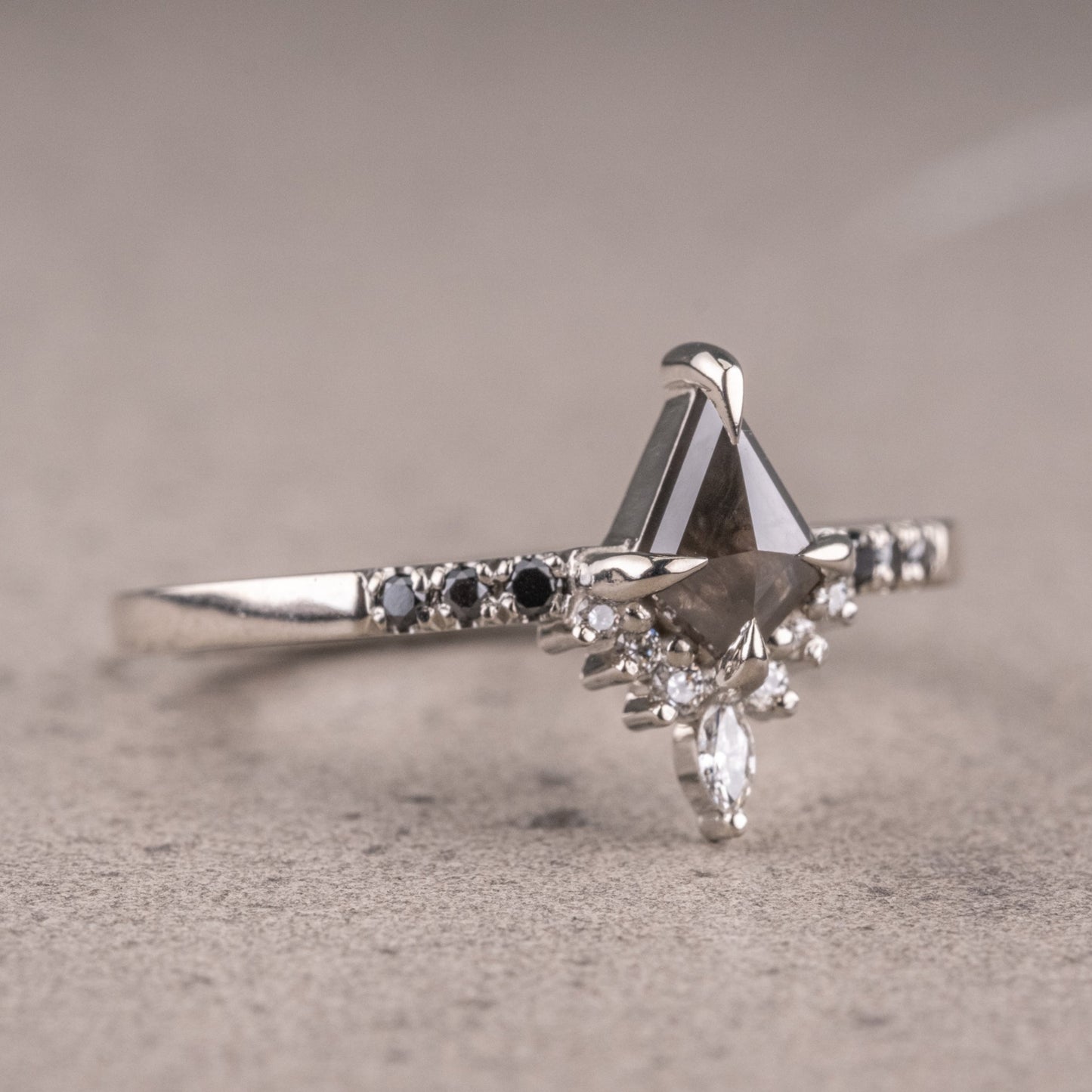 Natural Salt And Pepper 1.25CT Kite Diamond Art Deco Unique Engagement Ring | Handmade Ring | Anniversary Ring