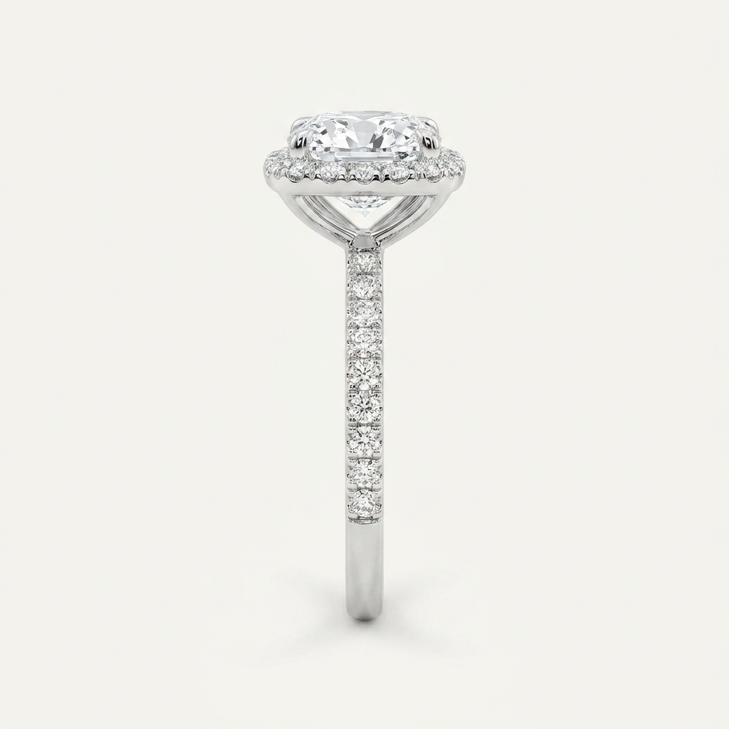 Moissanite 2.77 CT Cushion & Round Cut Diamond Halo Ring