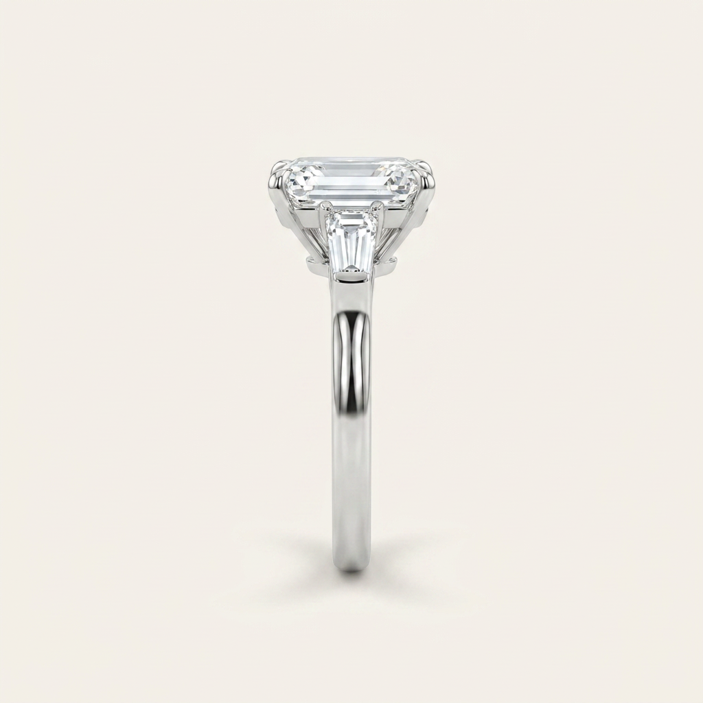 Moissanite 3.66 CT Pear & Tapered Cut Diamond Three Stone Ring