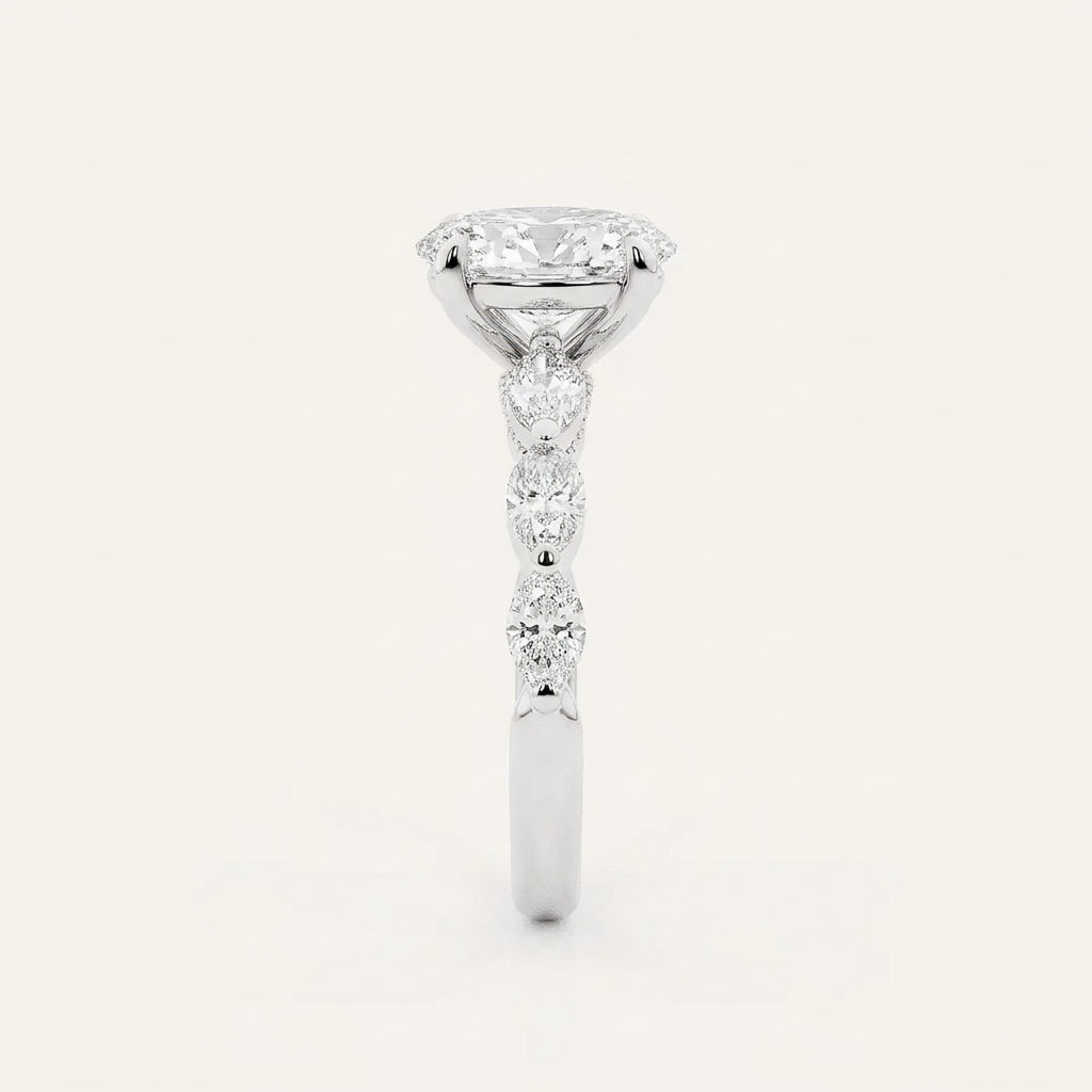 Lab Grown 1.40 CT Oval & Marquise Cut Diamond Solitaire with Side Stones Ring