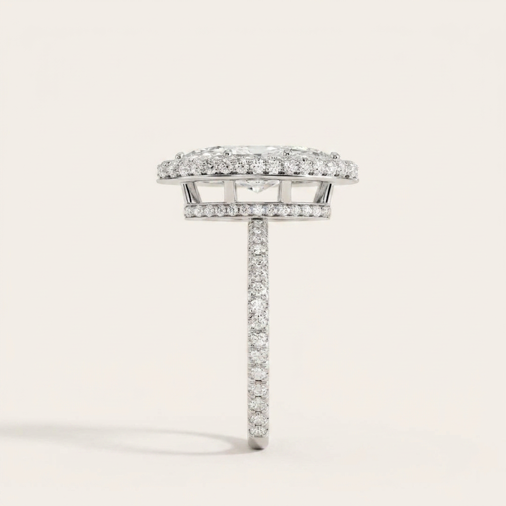 Moissanite 4.42 CT Marquise & Round Cut Diamond Halo Ring