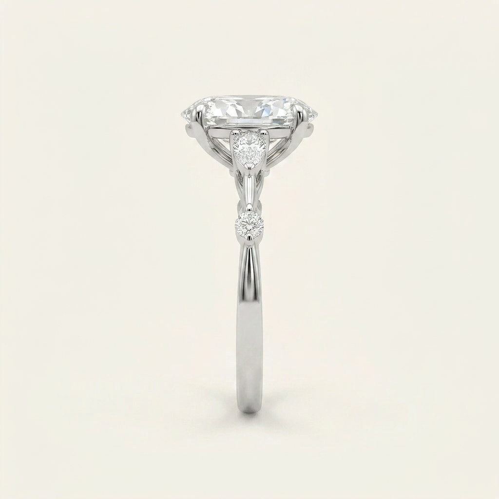 Moissanite 4.50 CT Oval & Pear Cut Diamond Three Stone Ring