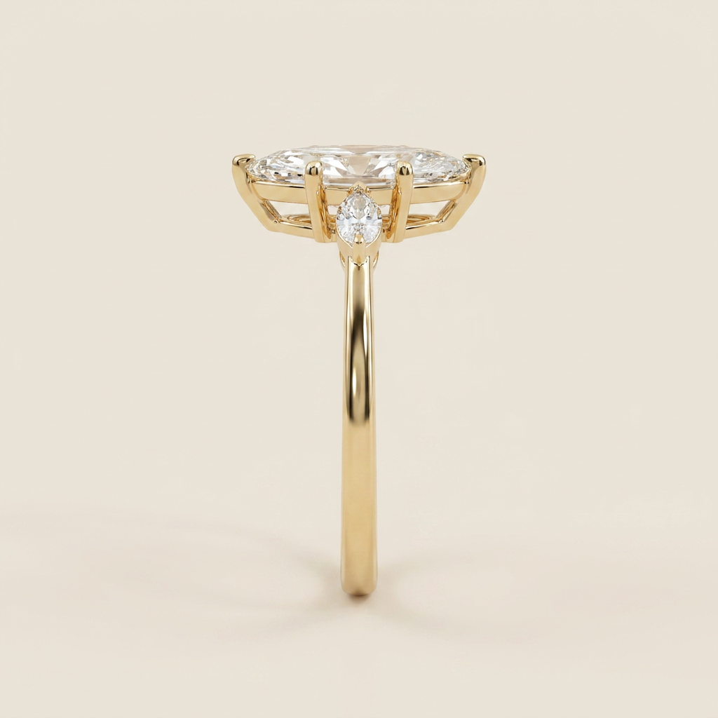 Lab Grown 1.90 CT Marquies Cut Diamond Three Stone Ring