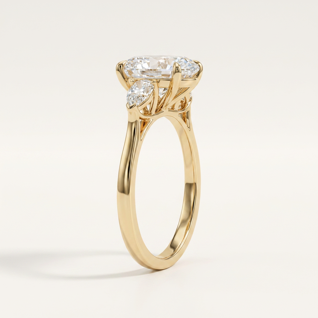 Moissanite 2.00 CT Oval & Pear Cut Diamond Three Stone Ring