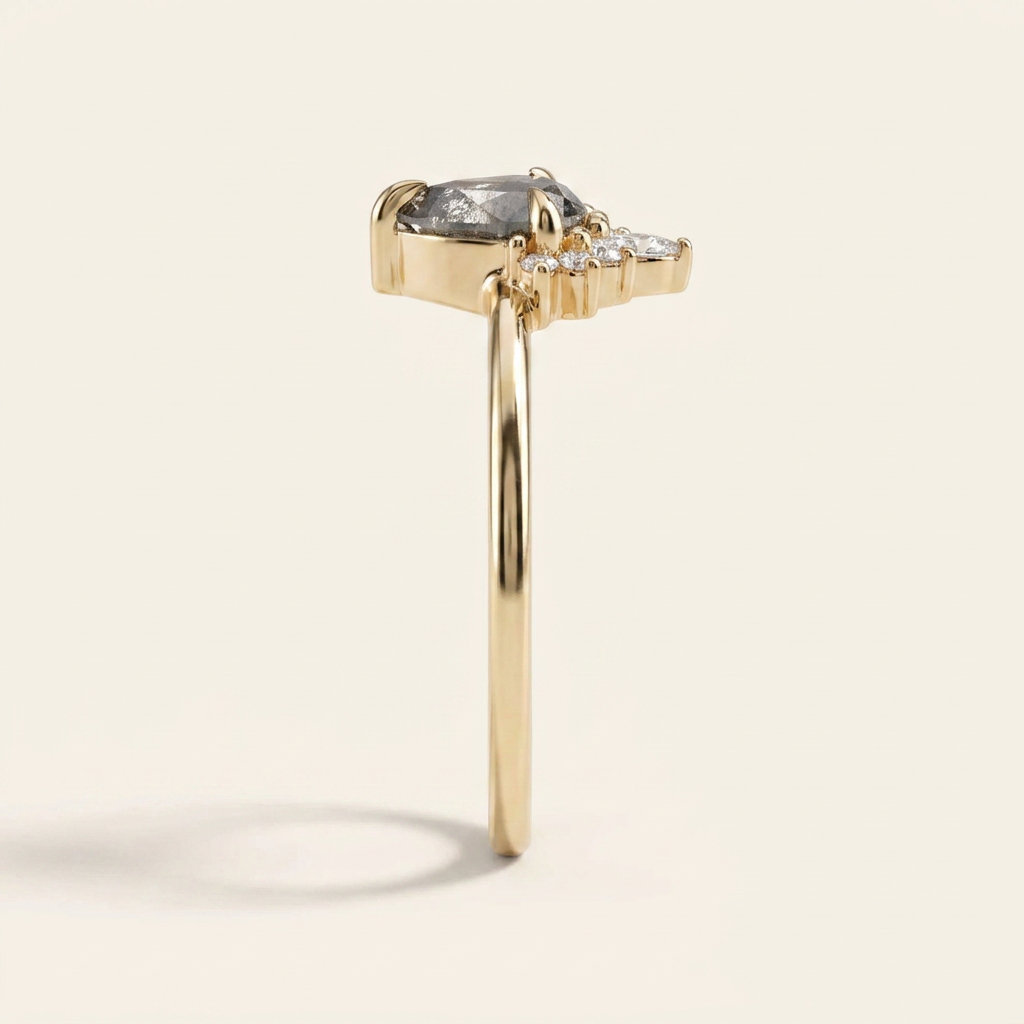 1.45 CT Pear & Round Cut Salt and Pepper Diamond Cluster Ring (V2)