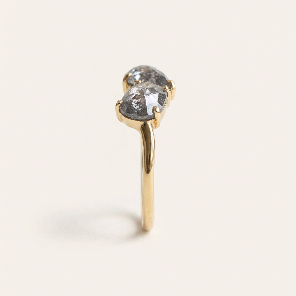 1.30 CT Pear & Cushion Cut Salt and Pepper Diamond Toi Et Moi Ring