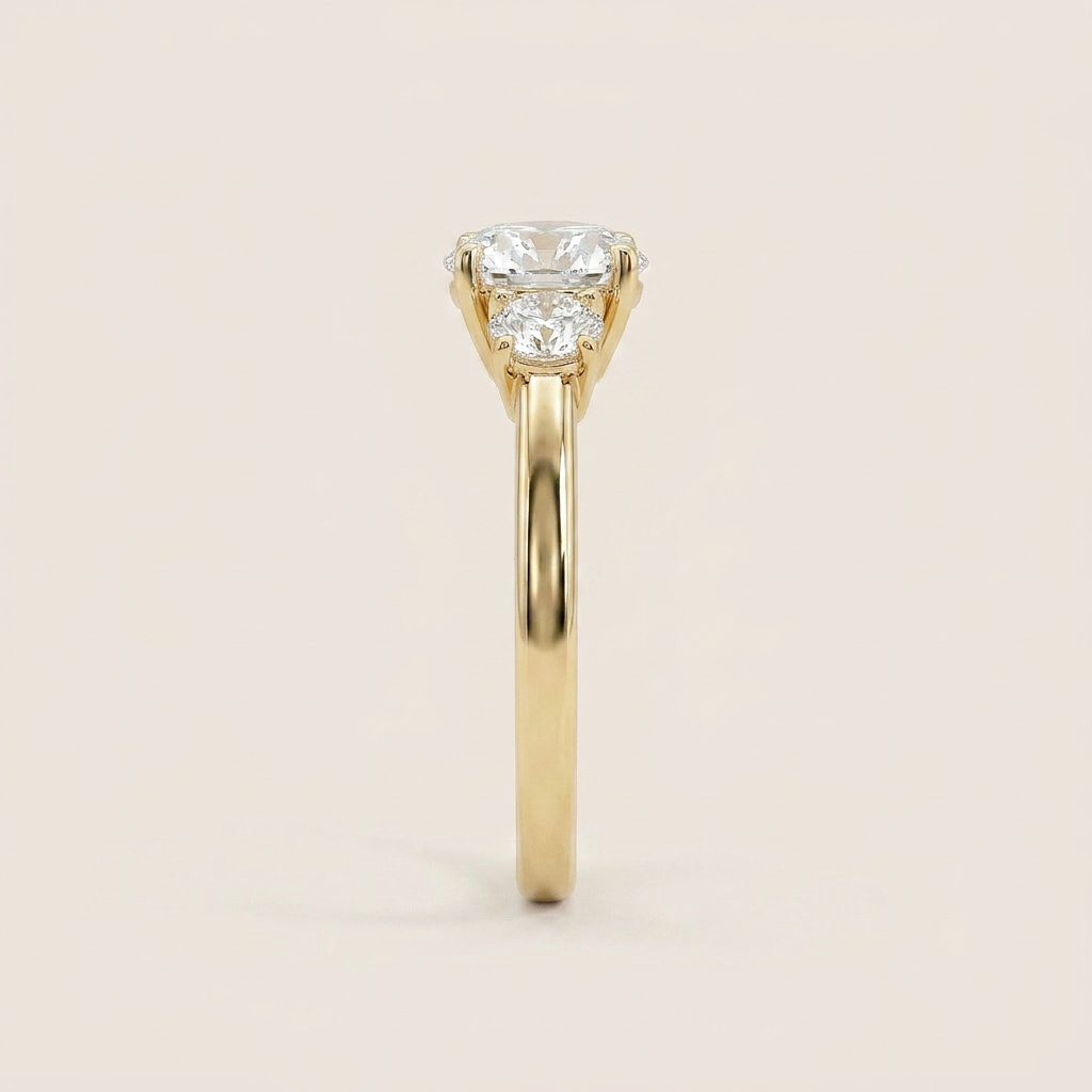 Moissanite 1.91 CT Oval & Round Cut Diamond Three Stone Ring