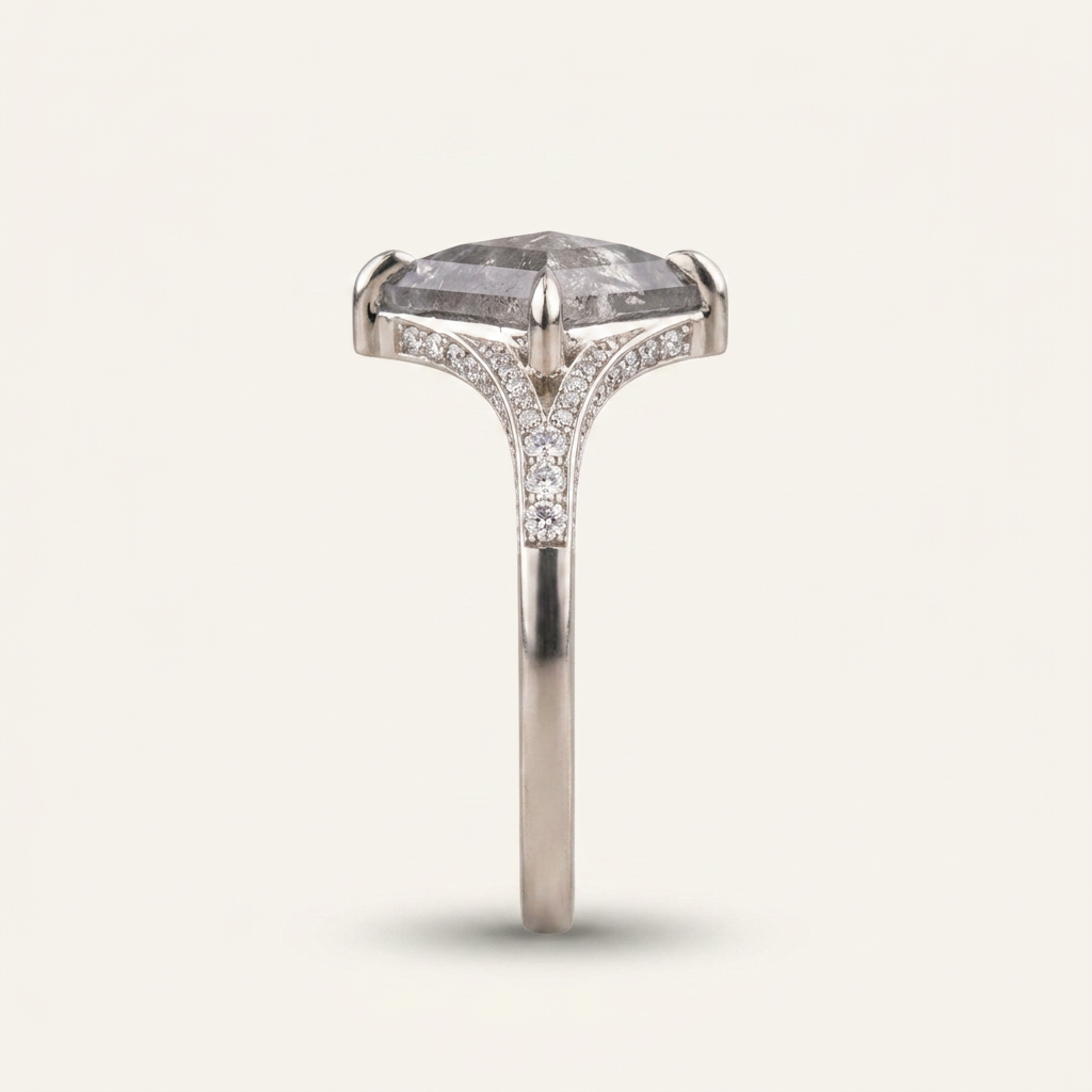 1.50 CT Kite Cut Salt and Pepper Diamond Solitaire Ring
