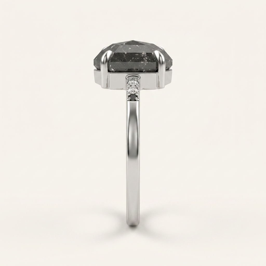 1.70 CT Hexagon & Round Cut Salt and Pepper Diamond Three Stone Ring (V2)