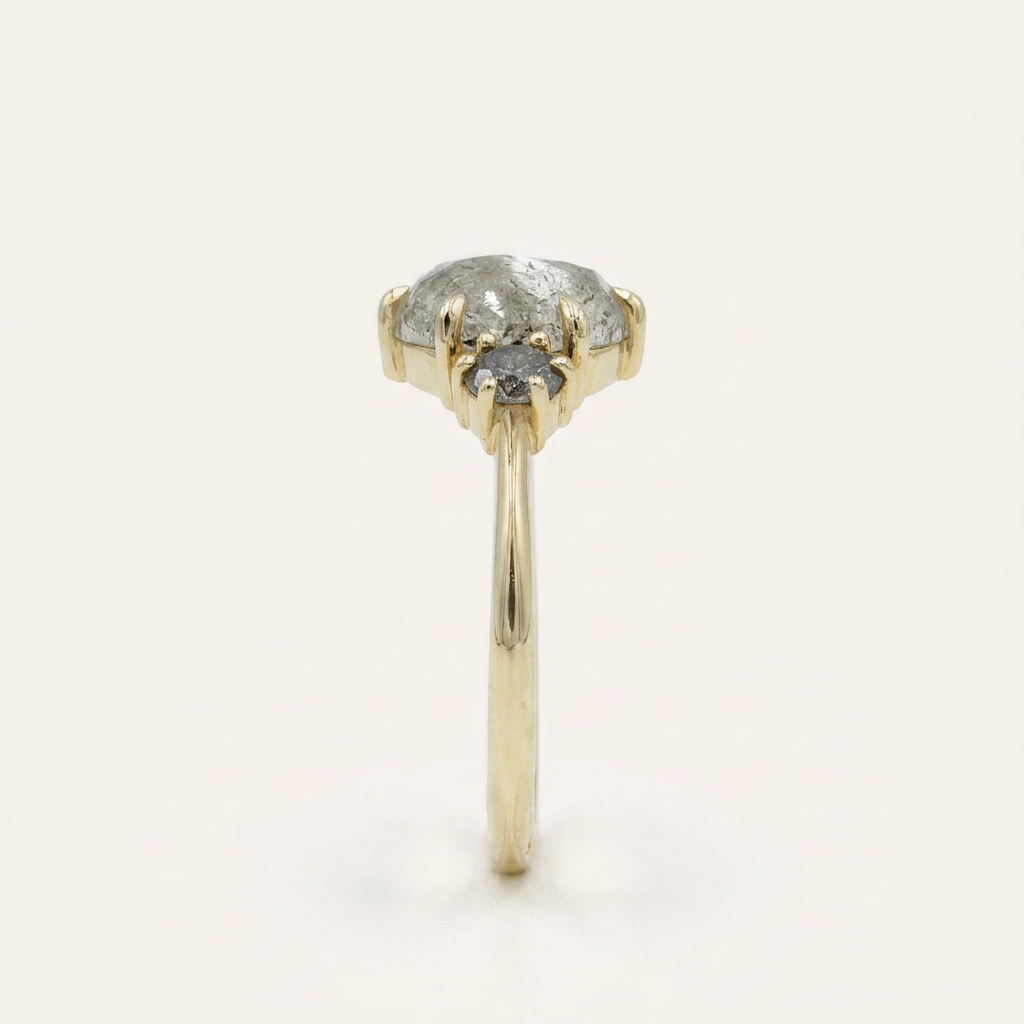 2.00 CT Oval Cut Salt and Pepper Diamond Three Stone Ring