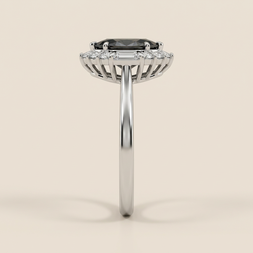 1.45 CT Marquise & Round Cut Salt and Pepper Diamond Cluster Ring