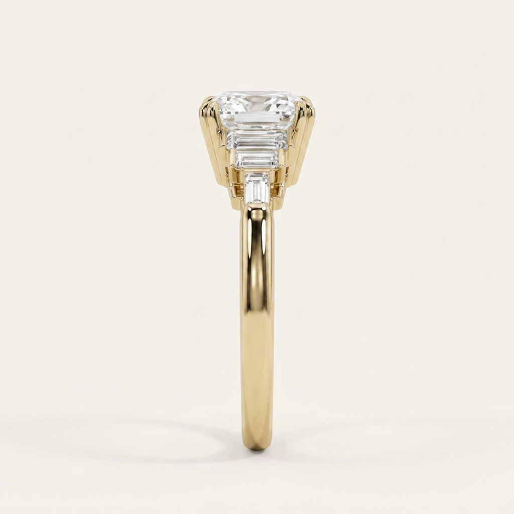 Moissanite 3.98 CT Asscher & Baguette Cut Diamond Cluster Seven-Stone Ring