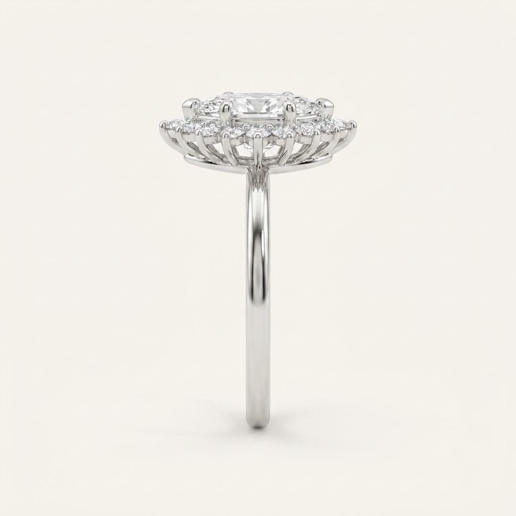 Moissanite 2.20 CT Marquise & Round Cut Diamond Halo Ring