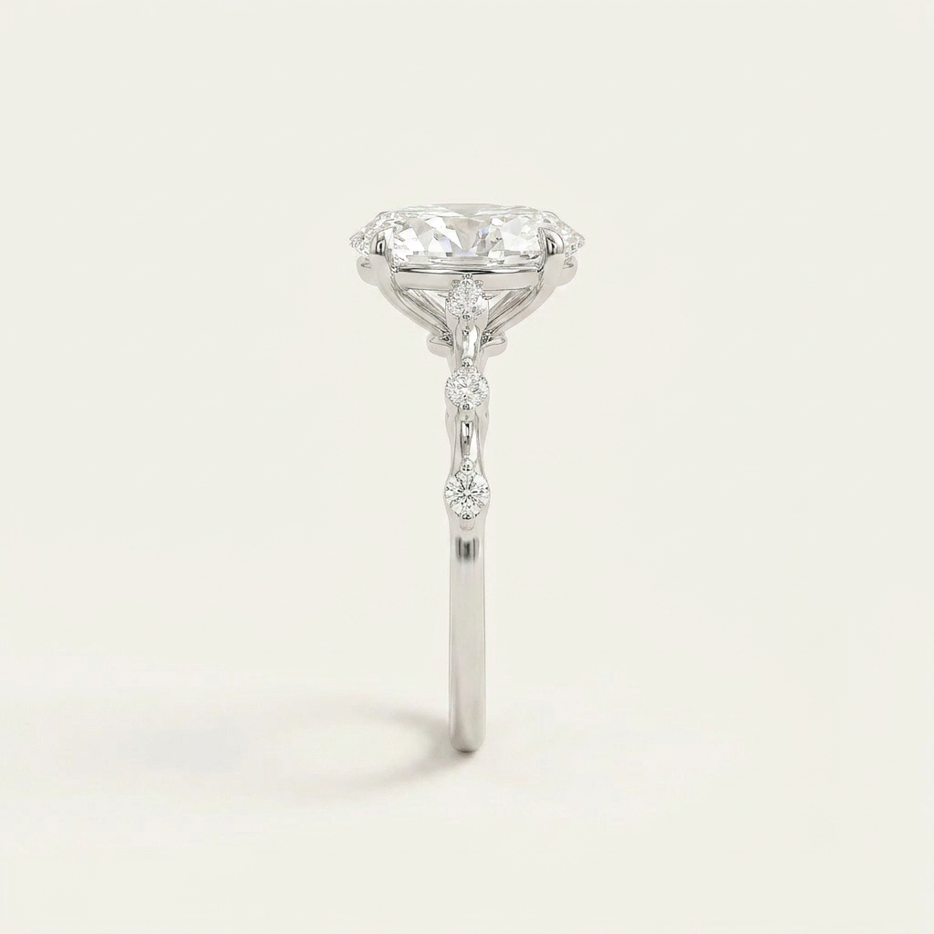 Moissanite 3.00 CT Oval & Round Cut Diamond Solitaire Ring (V1)