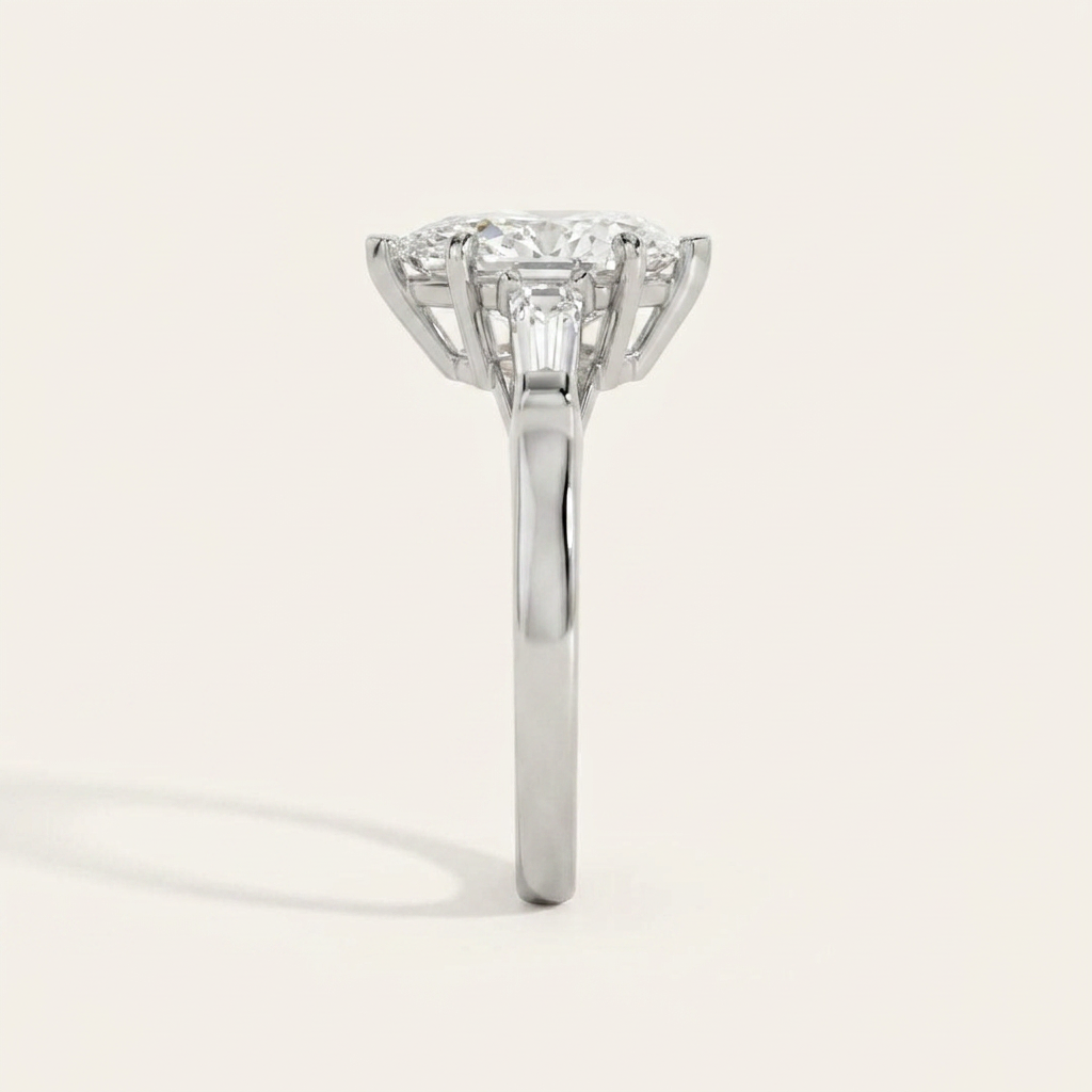 Moissanite 3.95 CT Pear & Tapered Cut Diamond Three Stone Ring