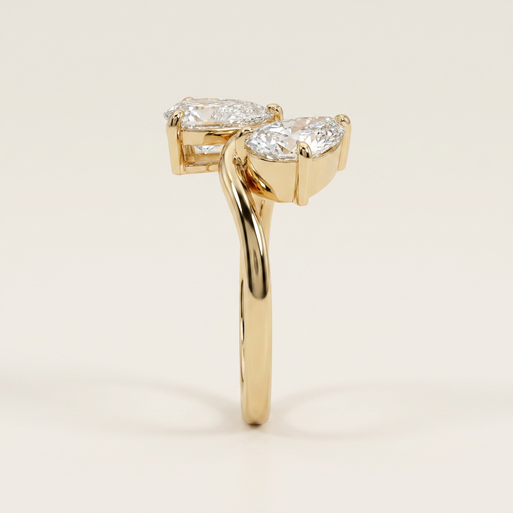 Lab Grown 4.00 CT Pear Cut Diamond Toi Et Moi Ring