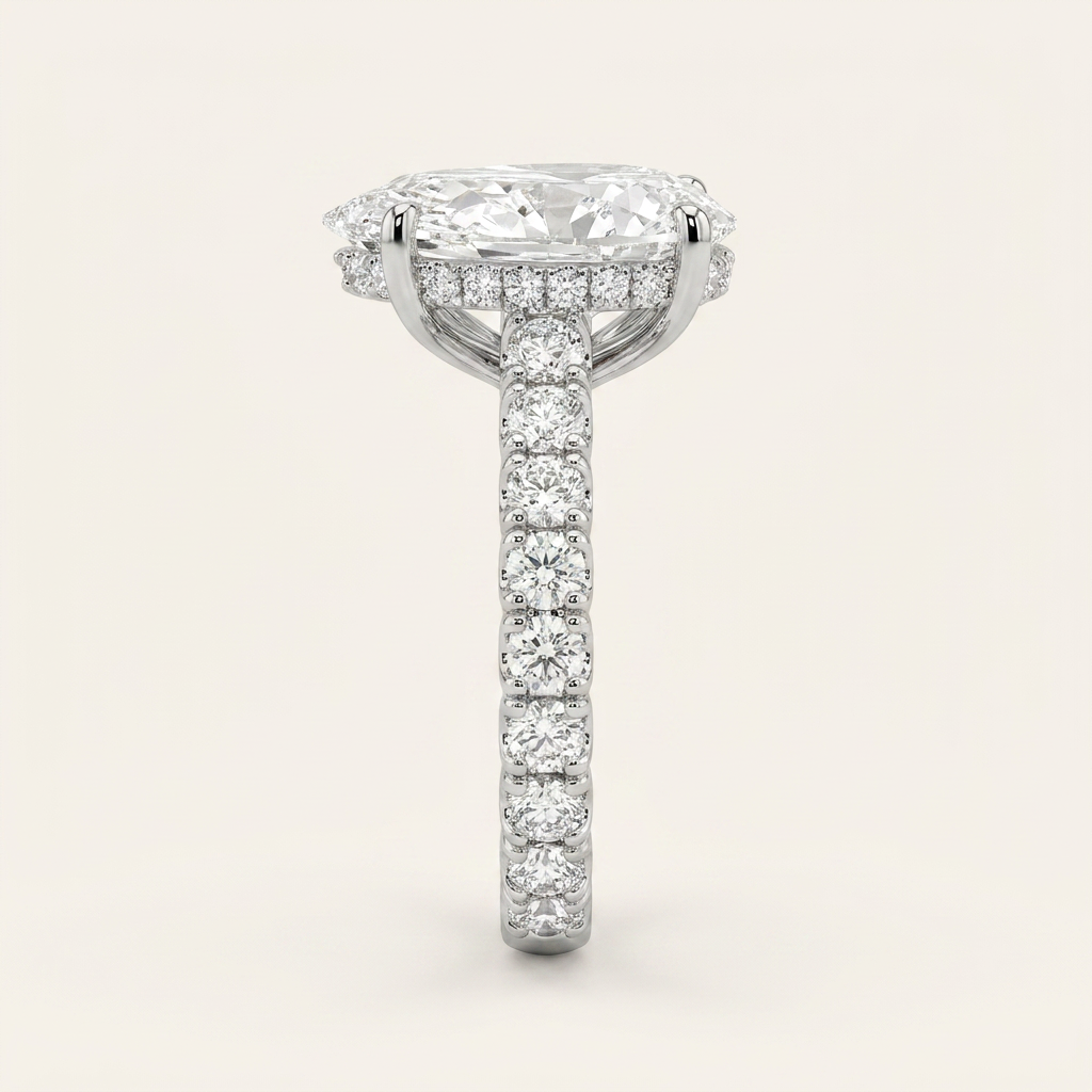 Moissanite 4.96 CT Pear & Round Cut Diamond Solitaire Ring