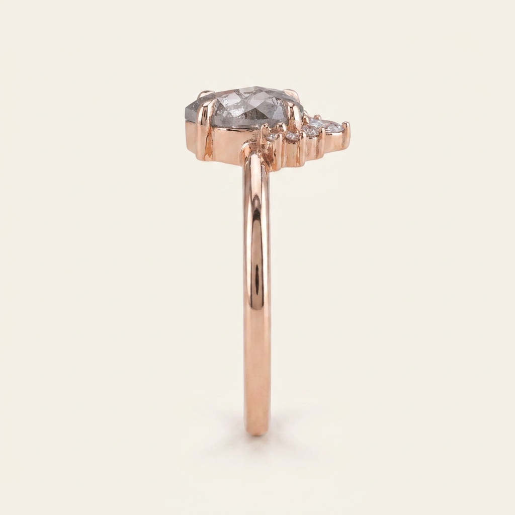 1.45 CT Pear & Round Cut Salt and Pepper Diamond Cluster Ring (V3)