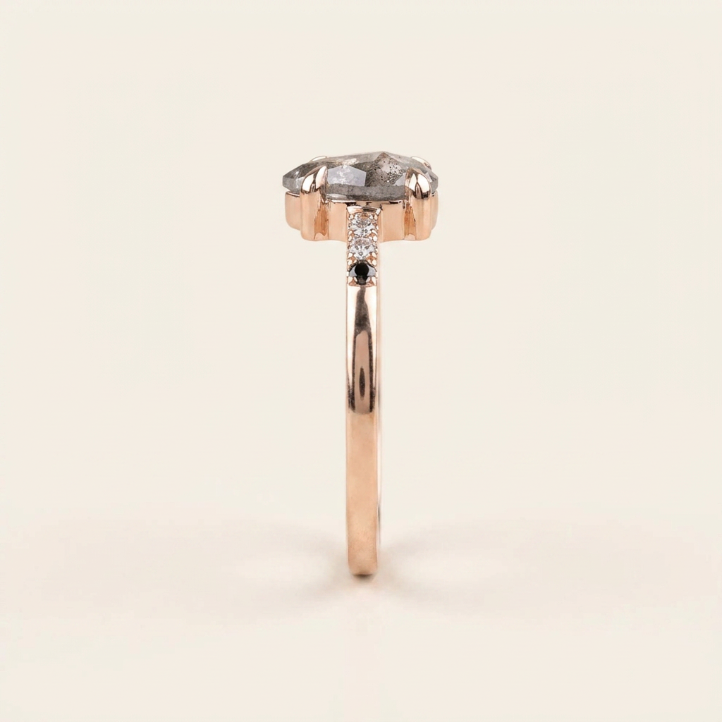 1.75 CT Pear Cut Salt and Pepper Diamond Solitaire Ring (V1)