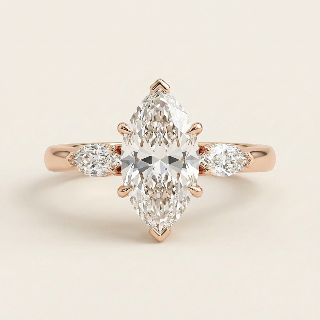 Lab Grown 1.90 CT Marquies Cut Diamond Three Stone Ring