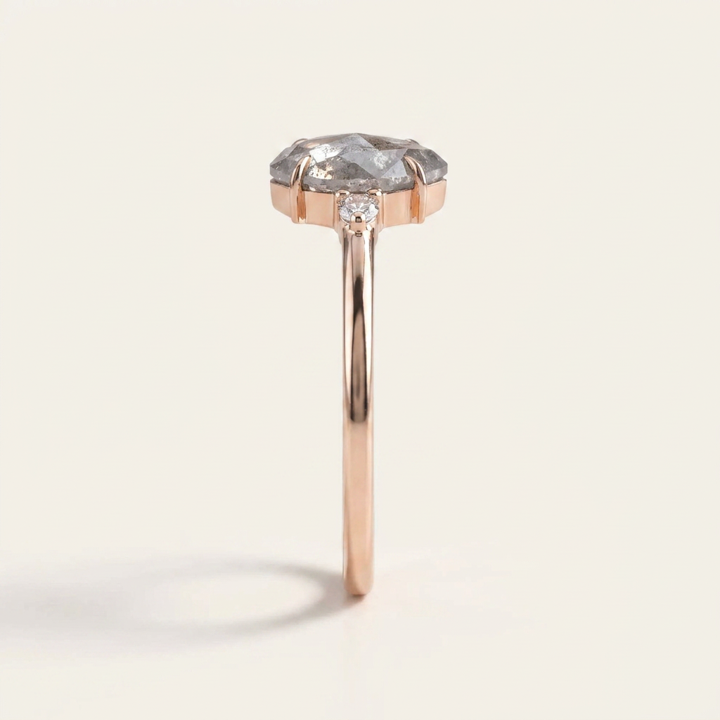 1.45 CT Pear & Round Cut Salt and Pepper Diamond Three Stone Ring