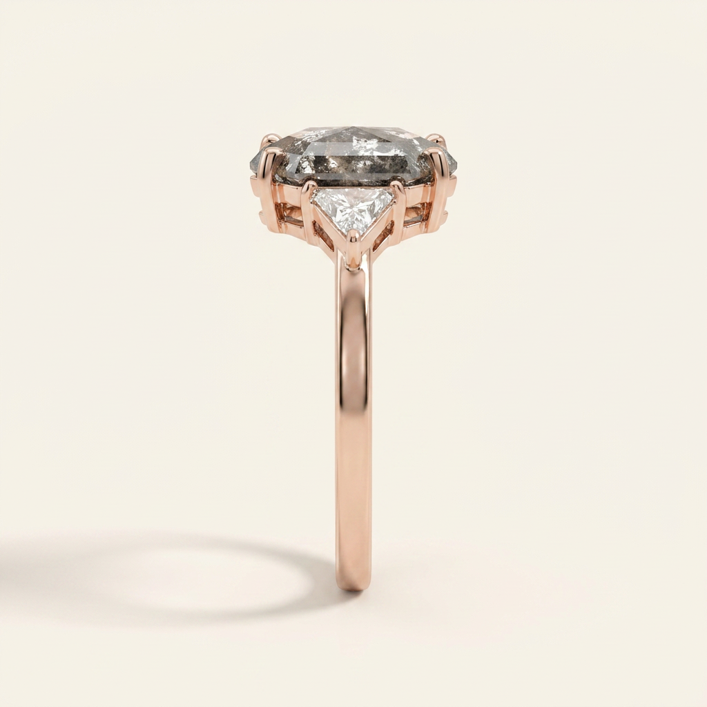 1.90 CT Hexagon & Triangle Cut Salt and Pepper Diamond Three Stone Ring