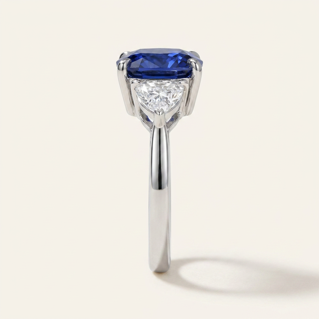 Moissanite 4.13 CT Cushion & Pear Cut Diamond Three Stone Ring