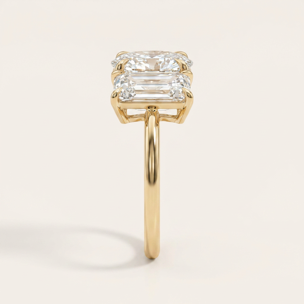 Moissanite 3.00 CT Emerald & Oval Cut Diamond Toi Et Moi Ring