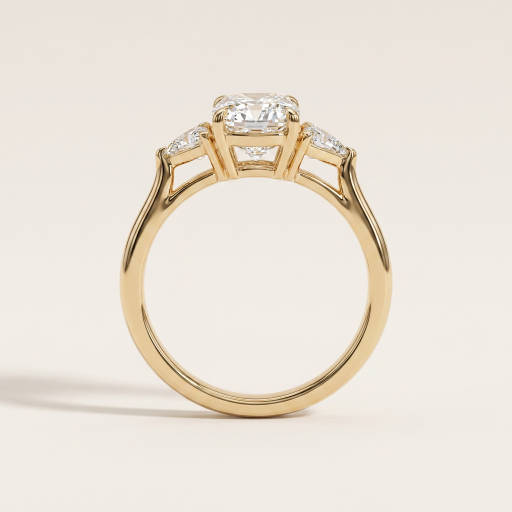 Lab Grown 3.00 CT Cushion & Trillion Cut Diamond Three Stone Ring