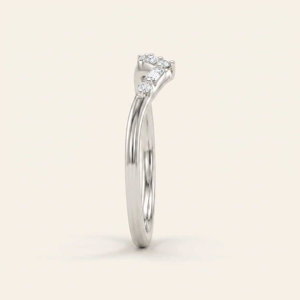 Moissanite 0.10 CT Baguette & Round Cut Diamond Ring