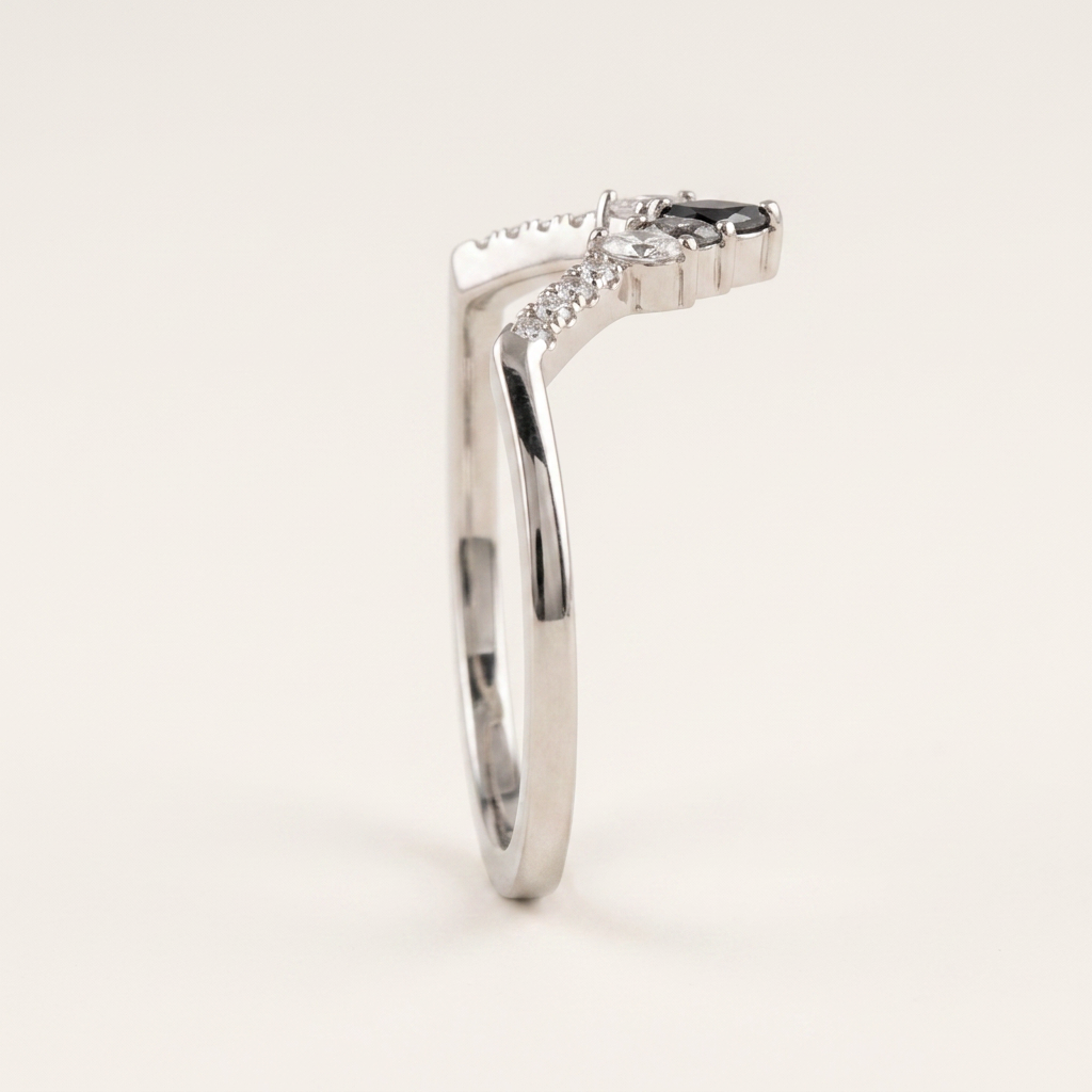 0.35 CT Marquise & Round Cut Salt and Pepper Diamond Ring