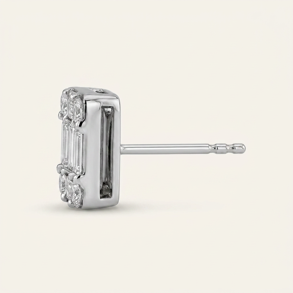 Moissanite 0.99 CT Baguette & Round Cut Diamond Hoop Earrings