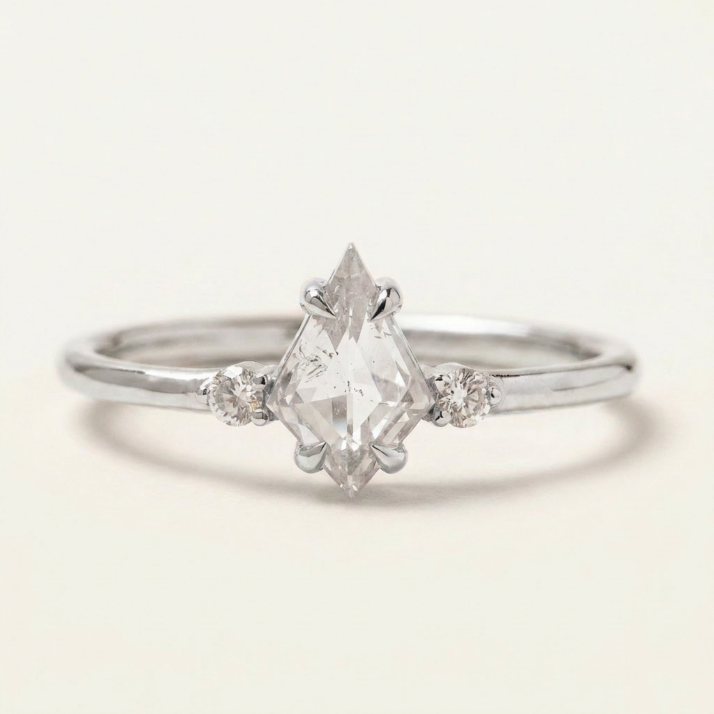 1.80 CT Kite & Round Cut Salt and Pepper Diamond Three Stone Ring