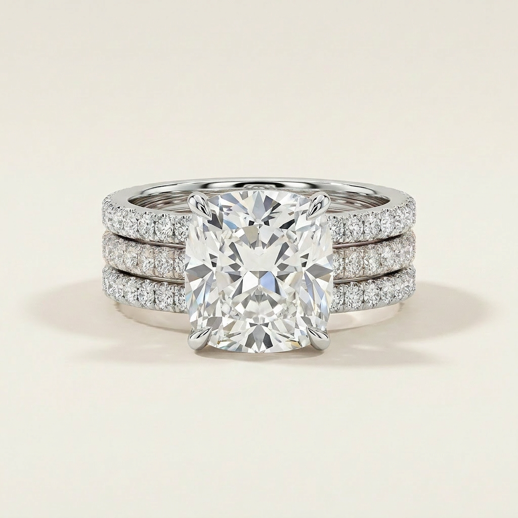 Moissanite 2.50 CT Cushion & Round Cut Diamond Solitaire Ring (V-Moisaanite)