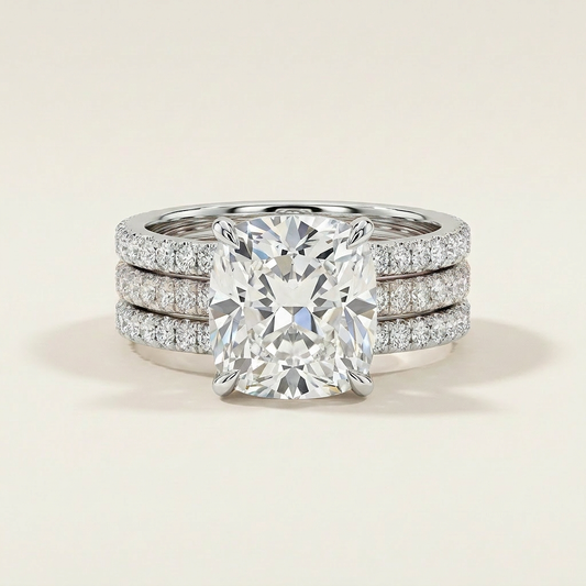 Moissanite 2.50 CT Cushion & Round Cut Diamond Solitaire Ring (V-Moisaanite)