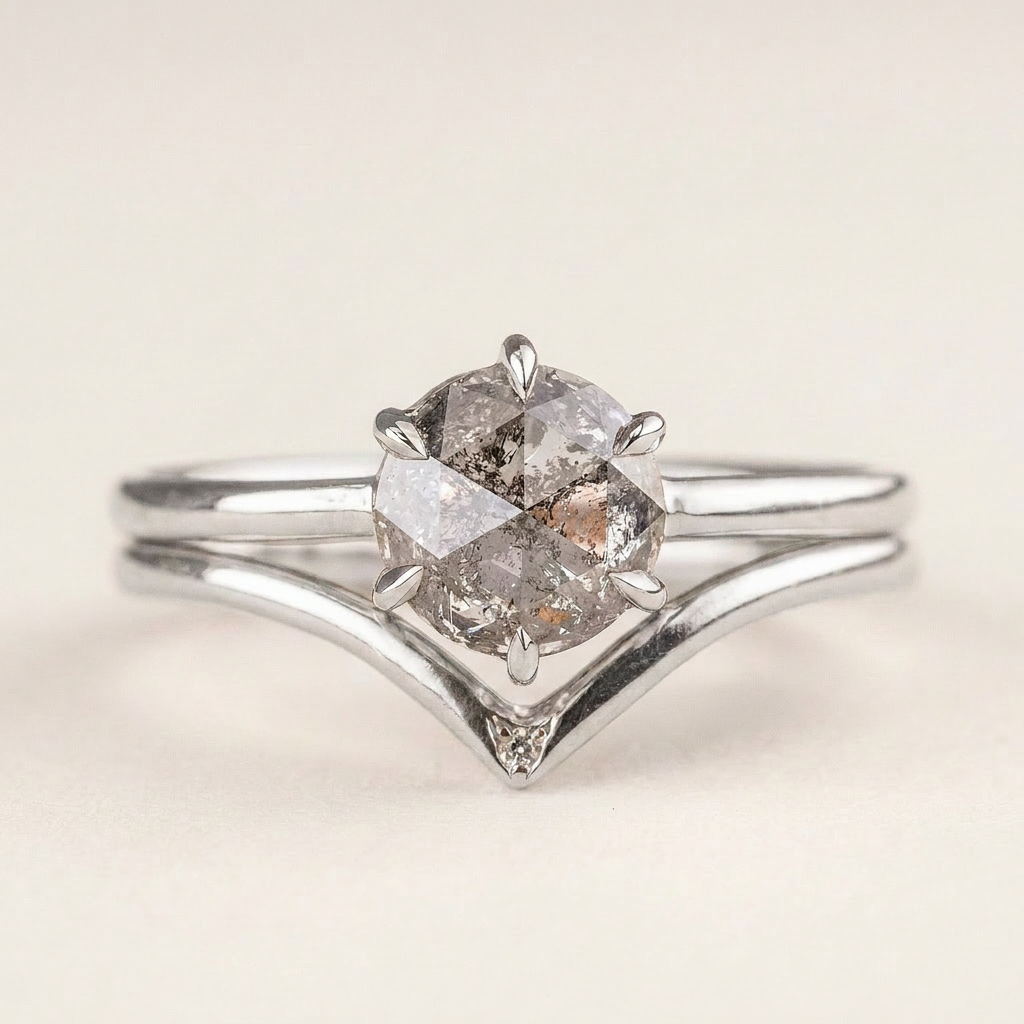 1.10 CT Round Cut Salt and Pepper Diamond Solitaire Ring