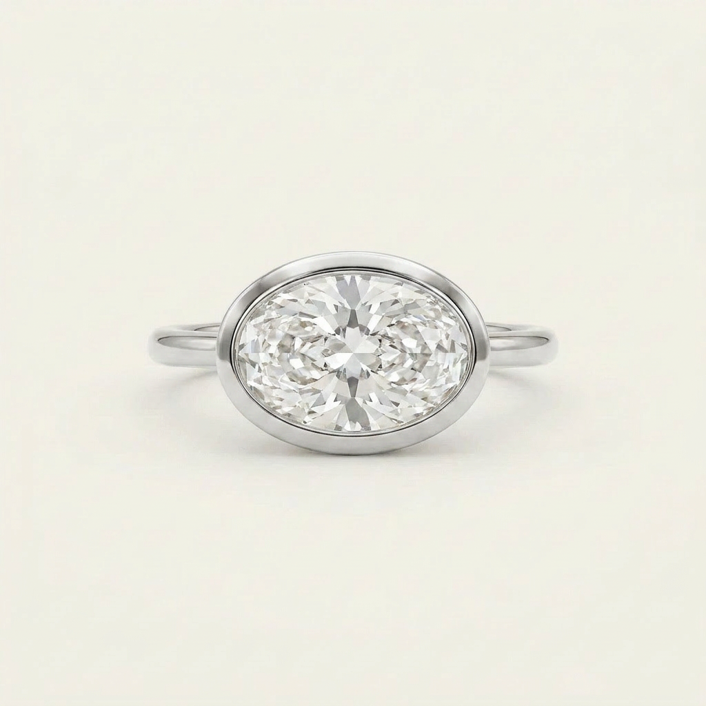 Moissanite 1.85 CT East-West Oval Cut Diamond Solitaire Ring