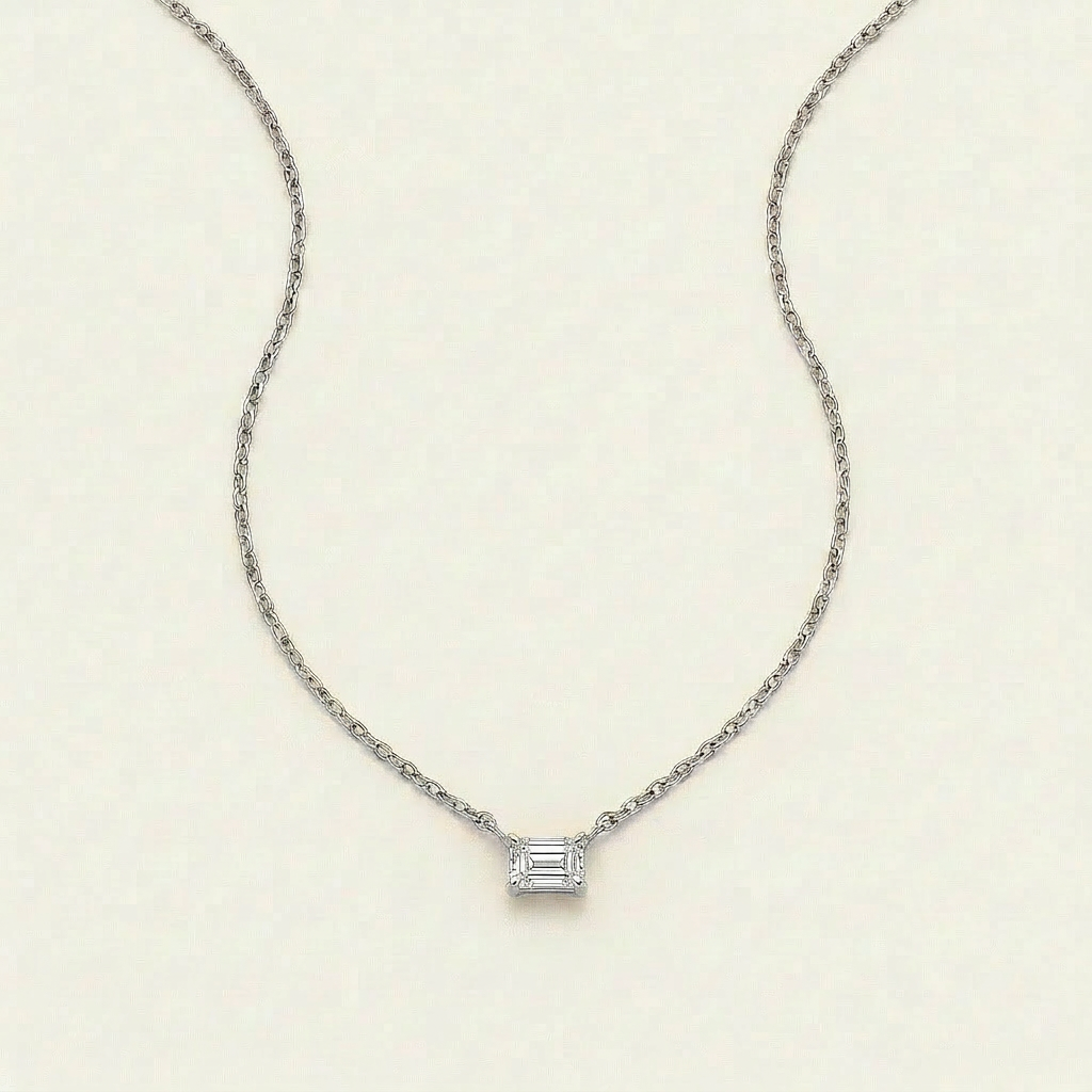 Moissanite 0.25 CT Emerald Cut Diamond East-West Necklace (V1)