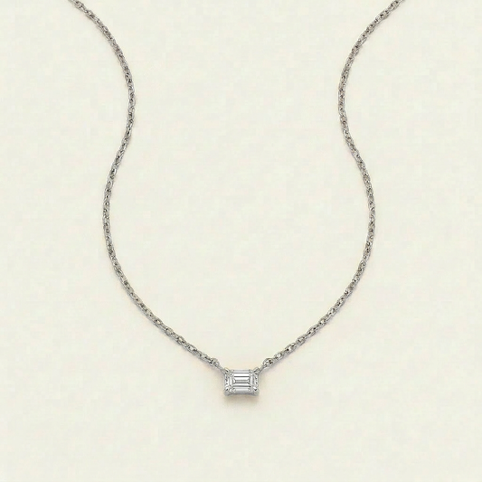 Moissanite 0.25 CT Emerald Cut Diamond East-West Necklace (V1)