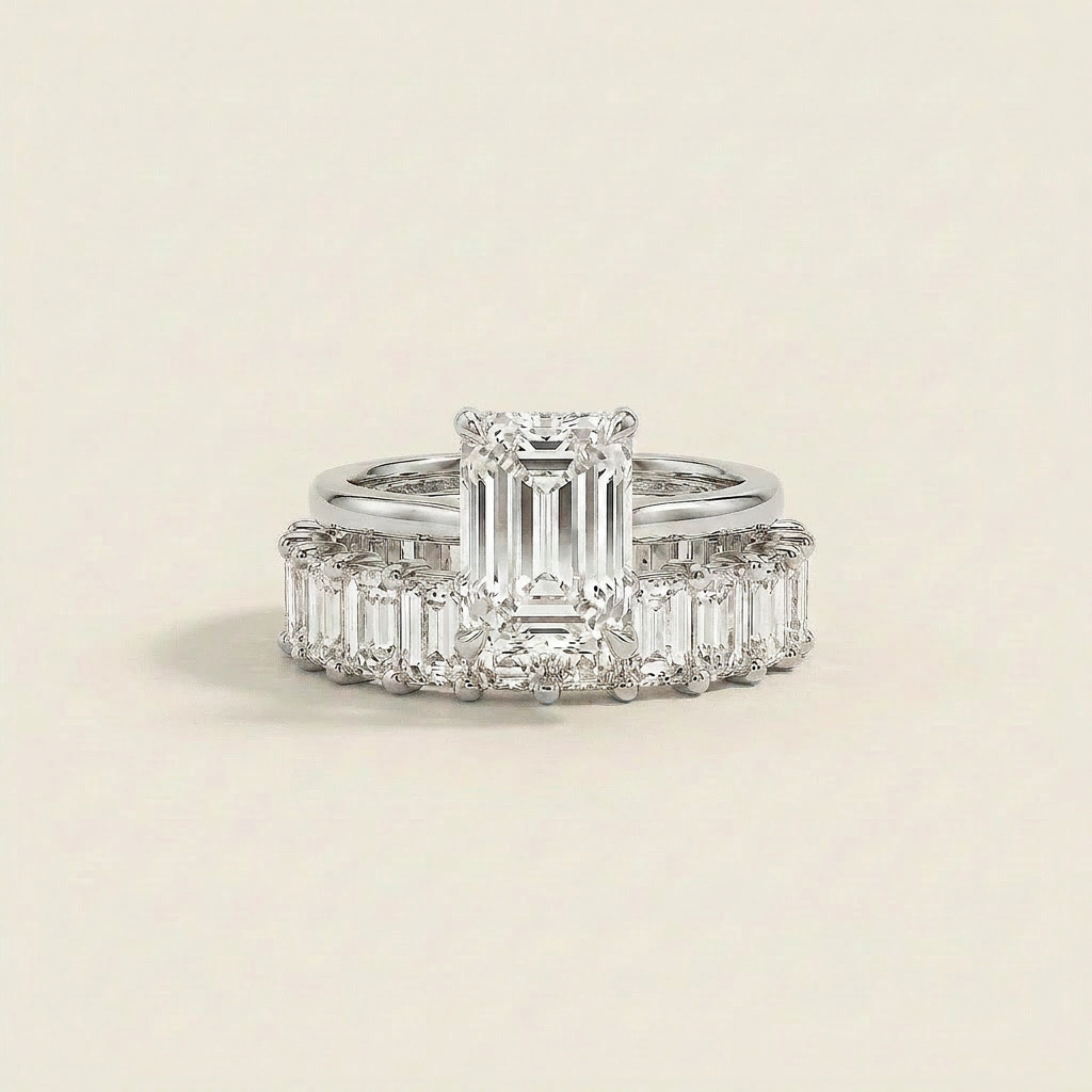 Moissanite 3.40 CT Emerald Cut Diamond Solitaire Ring
