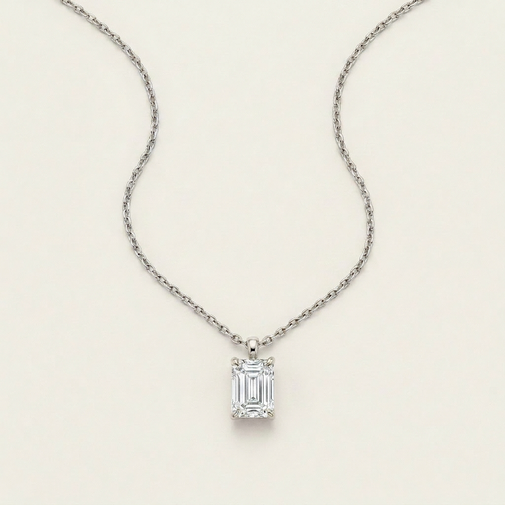 Moissanite 0.25 CT Emerald Cut Diamond Solitaire Necklace (V1)