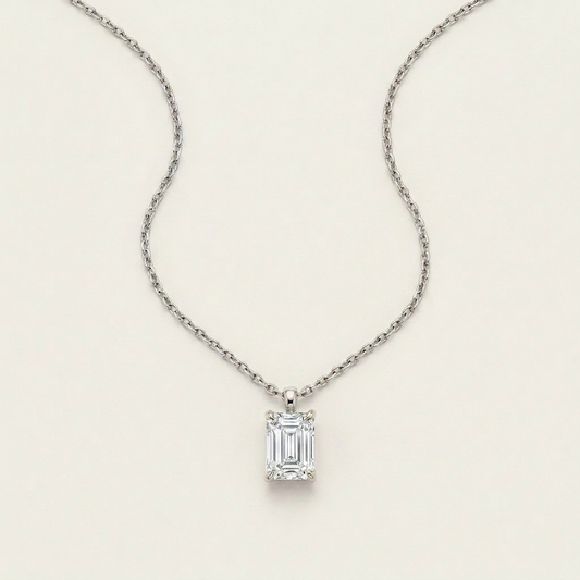 Moissanite 0.25 CT Emerald Cut Diamond Solitaire Necklace (V1)