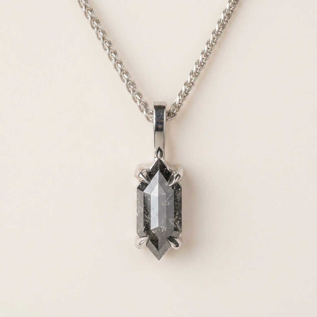 0.67 CT Hexagon Cut Salt and Pepper Diamond Necklace (V2)