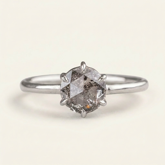 1.10 CT Round Cut Salt and Pepper Diamond Solitaire Ring
